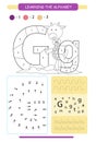 Letter G and funny cartoon giraffe. Animals alphabet a-z. Coloring page. Printable worksheet. Handwriting practice. Connect the do Royalty Free Stock Photo